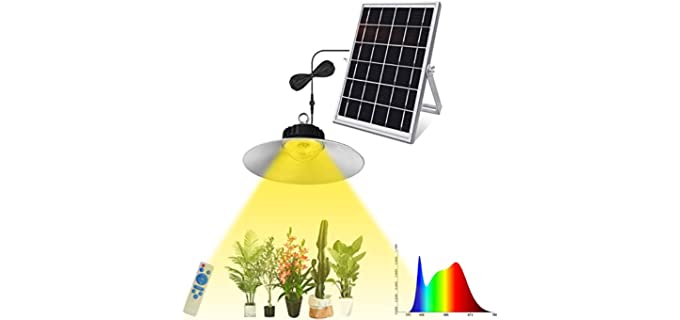 Solar Powered Grow Light Full Spectrum Growing Lamp 139 LEDs for Outdoor Indoor Garden Greenhouse Potted Various Plants IP66 Waterproof Hanging UV All Stages Plant Lights, Auto On Off, Remote Control