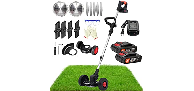 Weed Wacker Cordless Weed Eater Battery Powered Brush Cutter, 21V Lightweight Electric Grass Trimmer Edger Lawn Tool with 27Pcs Blades & Fast Charger, Push Lawn Mower No String Trimmer for Garden Yard