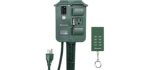 DEWENWILS Outdoor Power Stake Timer Waterproof, 100FT Wireless Remote Control, 6 Grounded Outlets, 6FT Extension Cord, Photocell Dusk to Dawn for Halloween Decoration, Lights, Garden, UL Listed