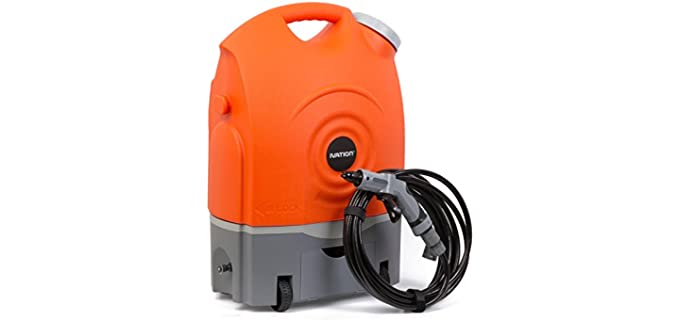 Ivation Multipurpose Portable Spray Washer w/ Water Tank - Runs on Built-in Rechargeable Battery, Home Plug and 12v Car Plug - Integrated Roller Wheels