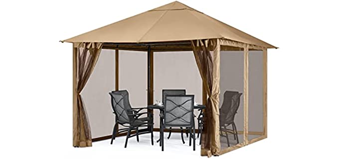 MASTERCANOPY 10x10FT Outdoor Patio Gazebo Canopy with Mosquito Netting for Lawn,Garden,Backyard and Deck (Khaki)