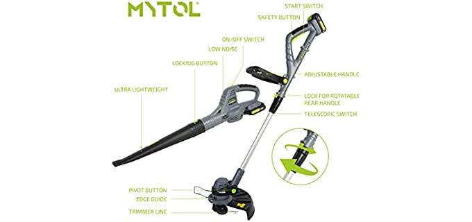 MYTOL 2*20V Cordless String Trimmer/Edger and Leaf Blower Combo Kit, 2Ah Batteries and Charger Included, Adjustable 12'' Grass Trimmer, Lightweight 150 MPH Electric Leaf Blower