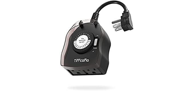 TiFFCOFiO Outdoor Timer Outlet, 24 Hour Mechanical Outdoor Timer for Light, Outdoor Light Timer Weatherproof, 2 Grounded Outlets for Home and Garden, 15A 1/2HP, Heavy Duty, CSA Listed