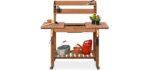 Best Choice Products Mobile Garden Potting Bench, Outdoor Wood Workstation Table w/Sliding Tabletop, 4 Locking Wheels, Food Grade Dry Sink, Storage Shelves - Brown