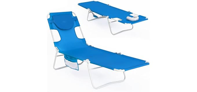 #WEJOY Folding Tanning Chair with Face Hole, 5 Positions Face Down Beach Lounge Chairs with Pillow for Outside Sunbathing Poolside (Blue)